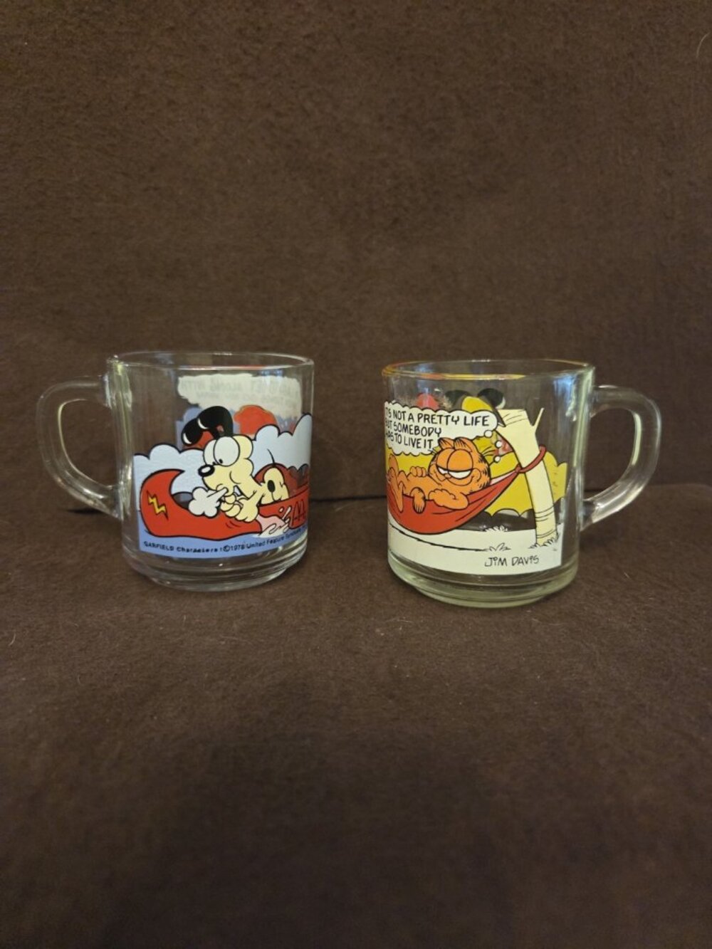 Vintage 1978 Garfield Glass‎ Mugs from McDonald's w/Odie Set Of 2 Anchor Hocking